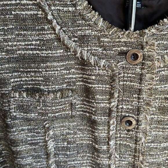 Ellen Tracy Brown Tweed Wool Blend Jacket With Metallic Threading, Size 14, NWOT - Picture 3 of 6